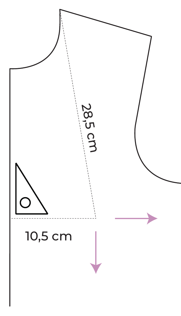 Ubicación de la pinza de busto con la altura y la separación de busto