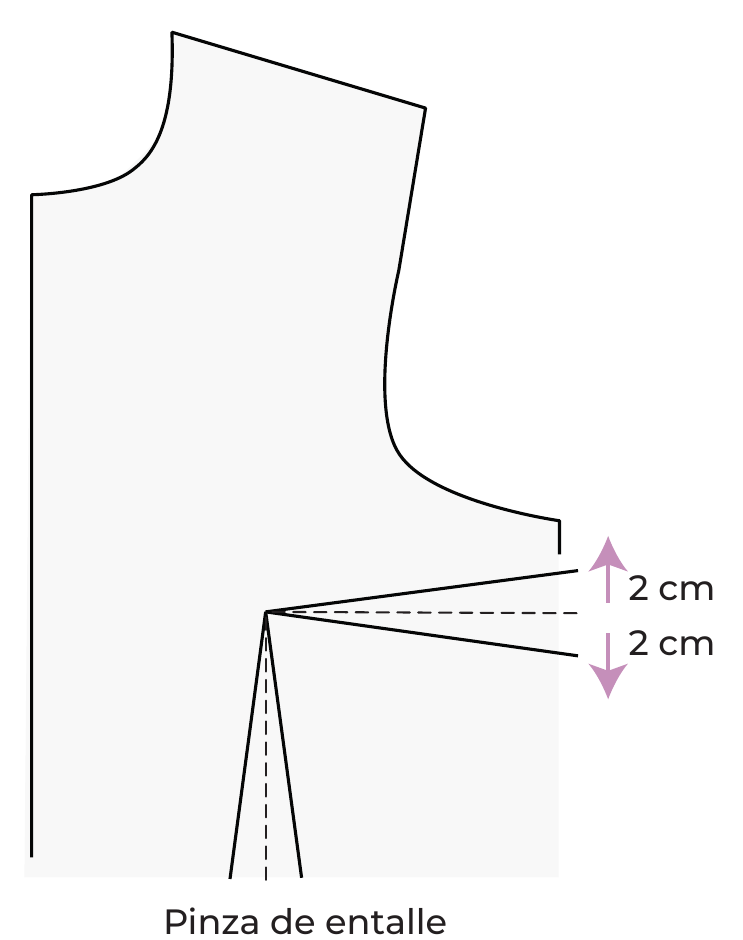 Pinza de busto de 2 cm + 2 cm y pinza de entalle
