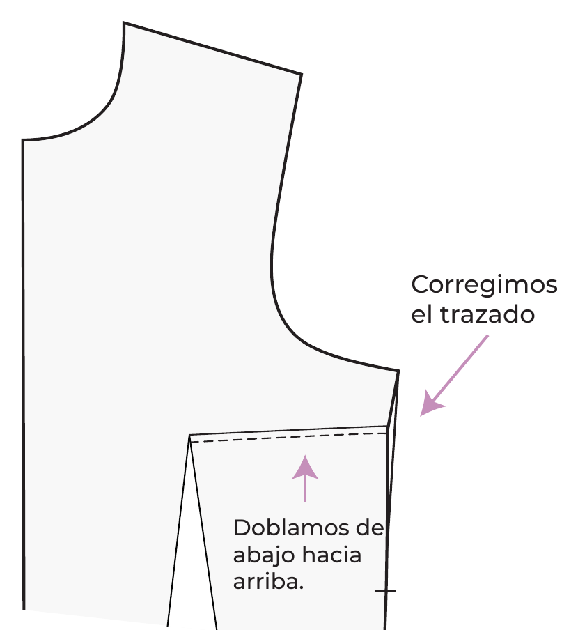 Doblamos la pinza de abajo hacia arriba y corregimos el trazado